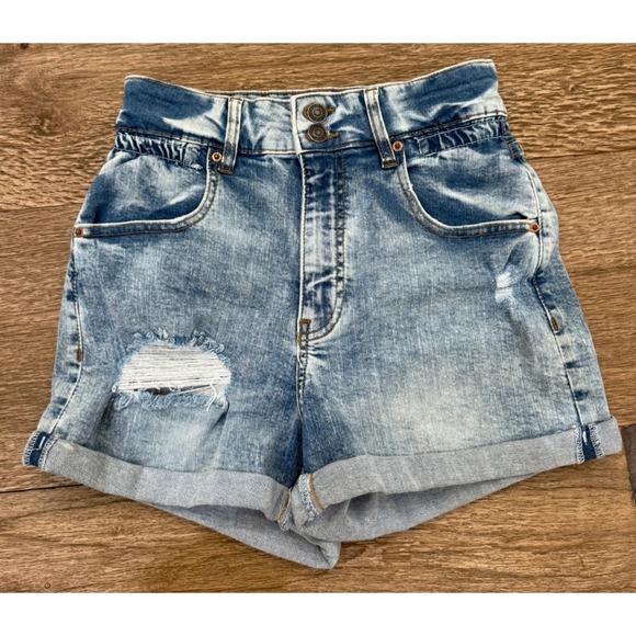 Vanilla Star Pants - Vanilla Star Size 1 Washed Distressed Cuffed Denim Mom Short